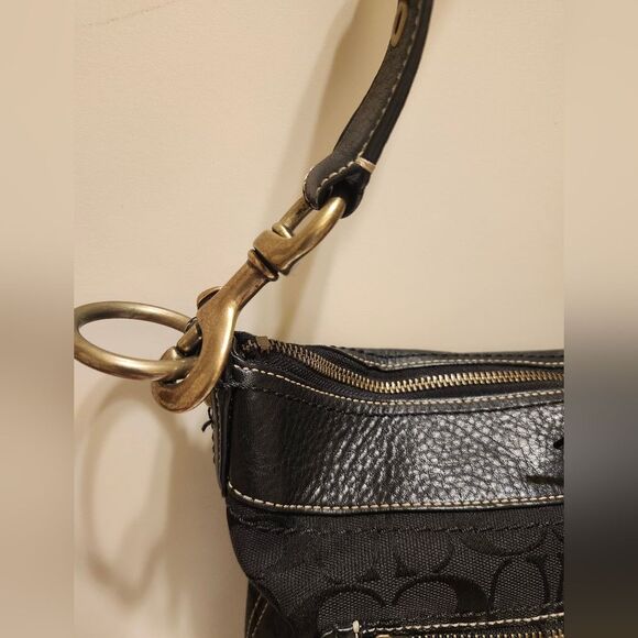 Coach Signature "CC" Logo Canvas w/Black Leather Trim Shoulder Bag Ret.$339 - Picture 4 of 14